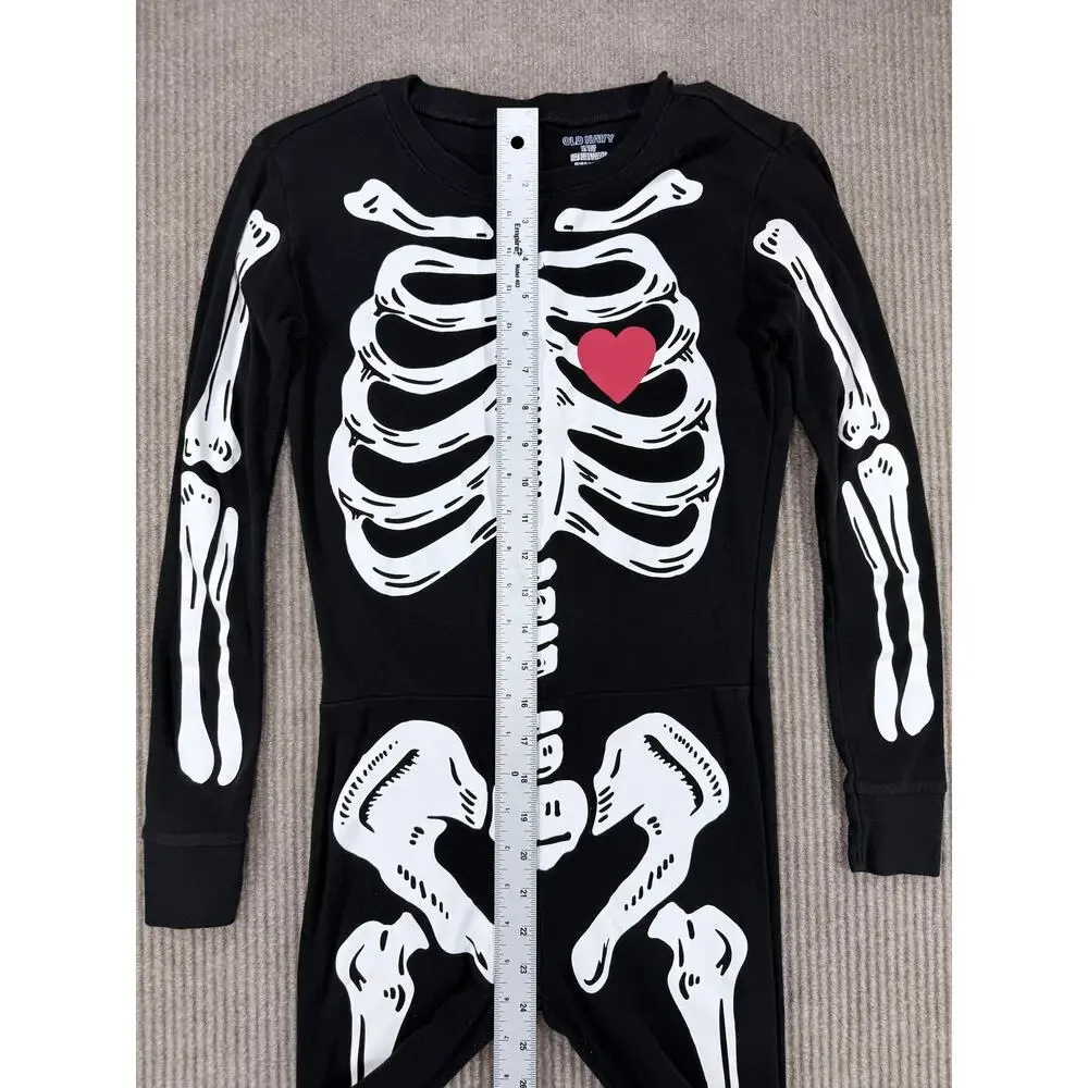 Old Navy Kids XL 12 Skeleton One Piece Pajamas Halloween Snug Cotton